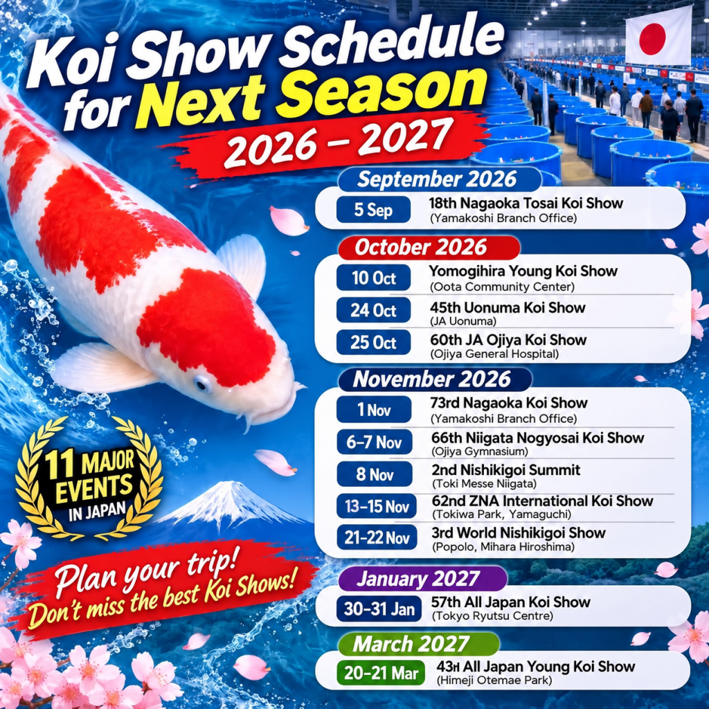 ปฏิทินงานประกวดปลาคาร์ฟญี่ปุ่น 2026–2027 รวม 11 งานสำหรับคนรักนิชิกิโกอิ