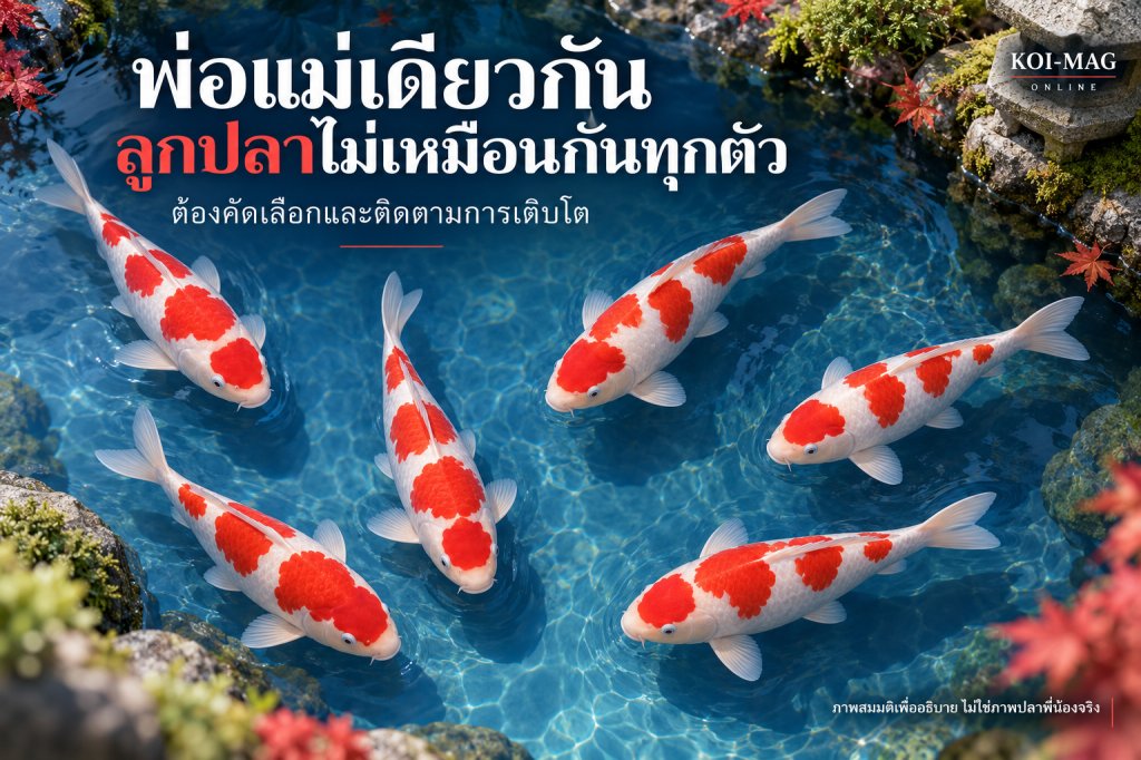 ภาพสมมติโคฮาคุที่มีลวดลายต่างกัน เพื่ออธิบายความแตกต่างของลูกปลา