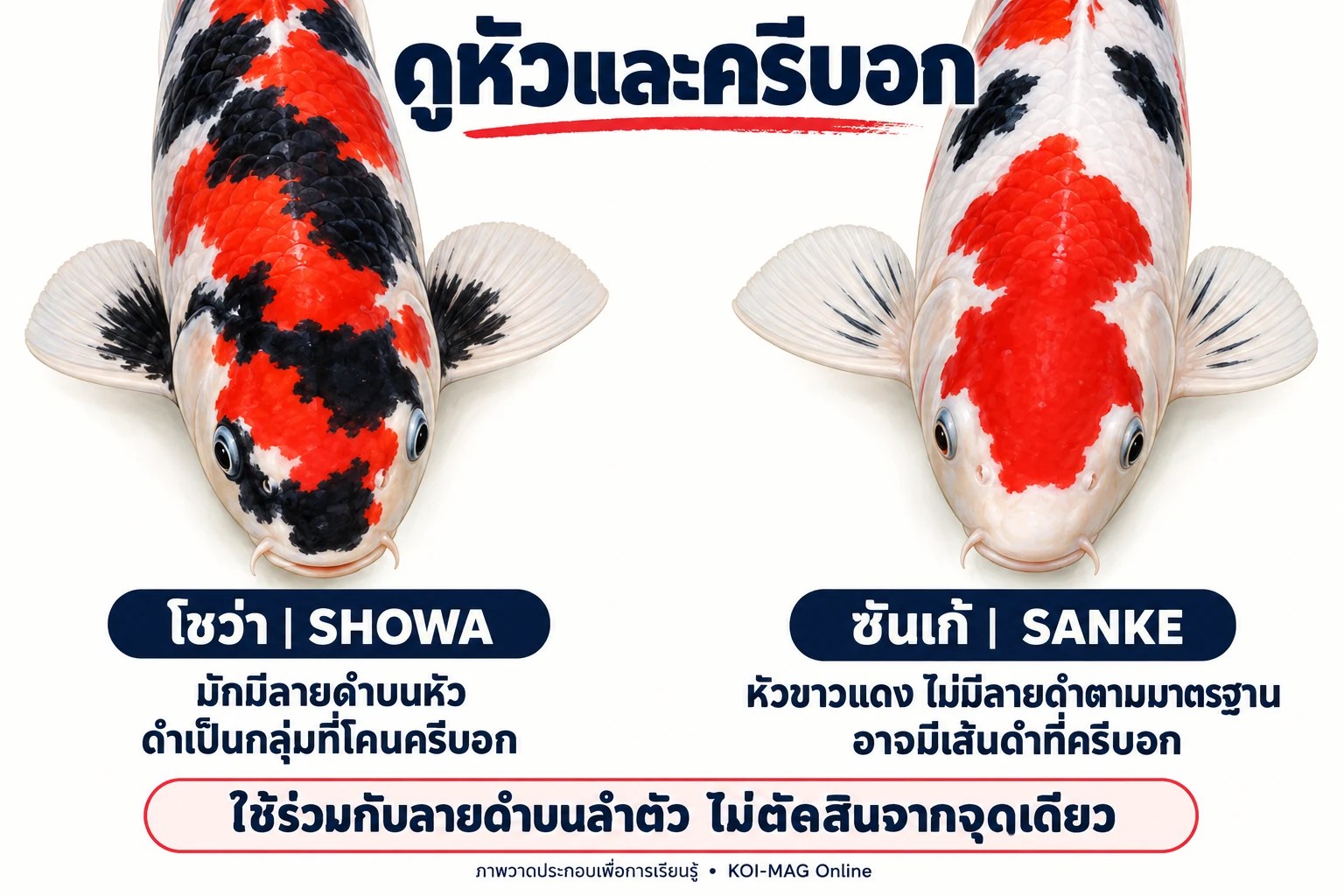 ภาพวาด AI เปรียบเทียบหัวและครีบอกของโชว่ากับซันเก้